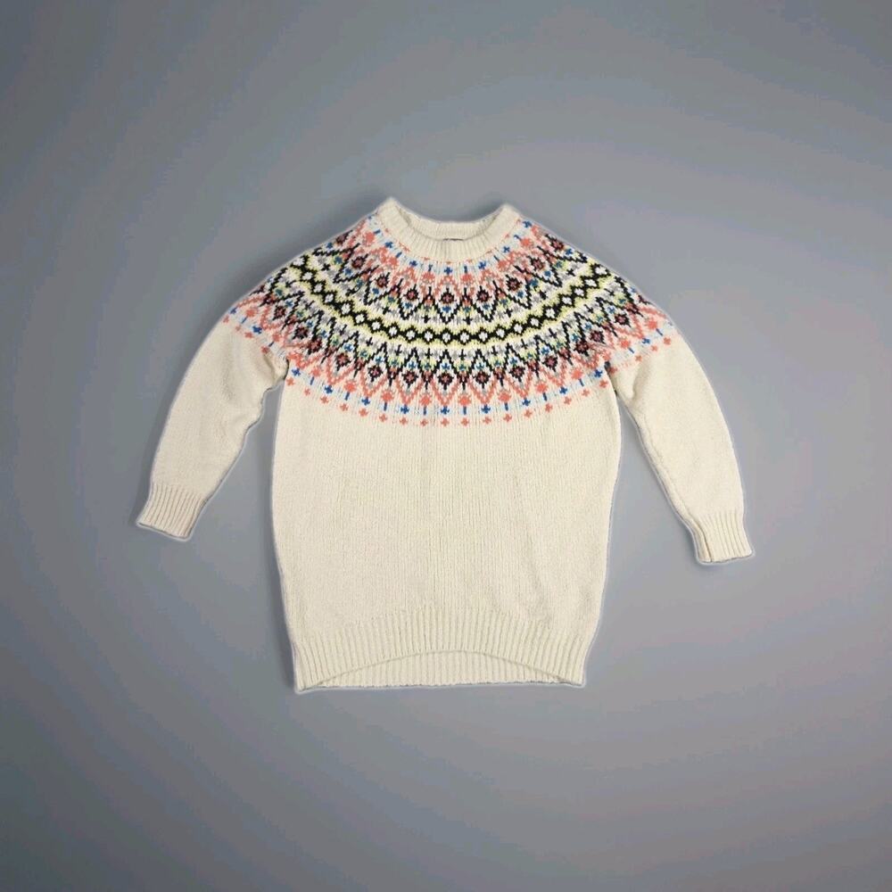 Aerie Oversized Womens Sz XS Fair Isle Knit Crewneck Sweater Bohemian Multicolor